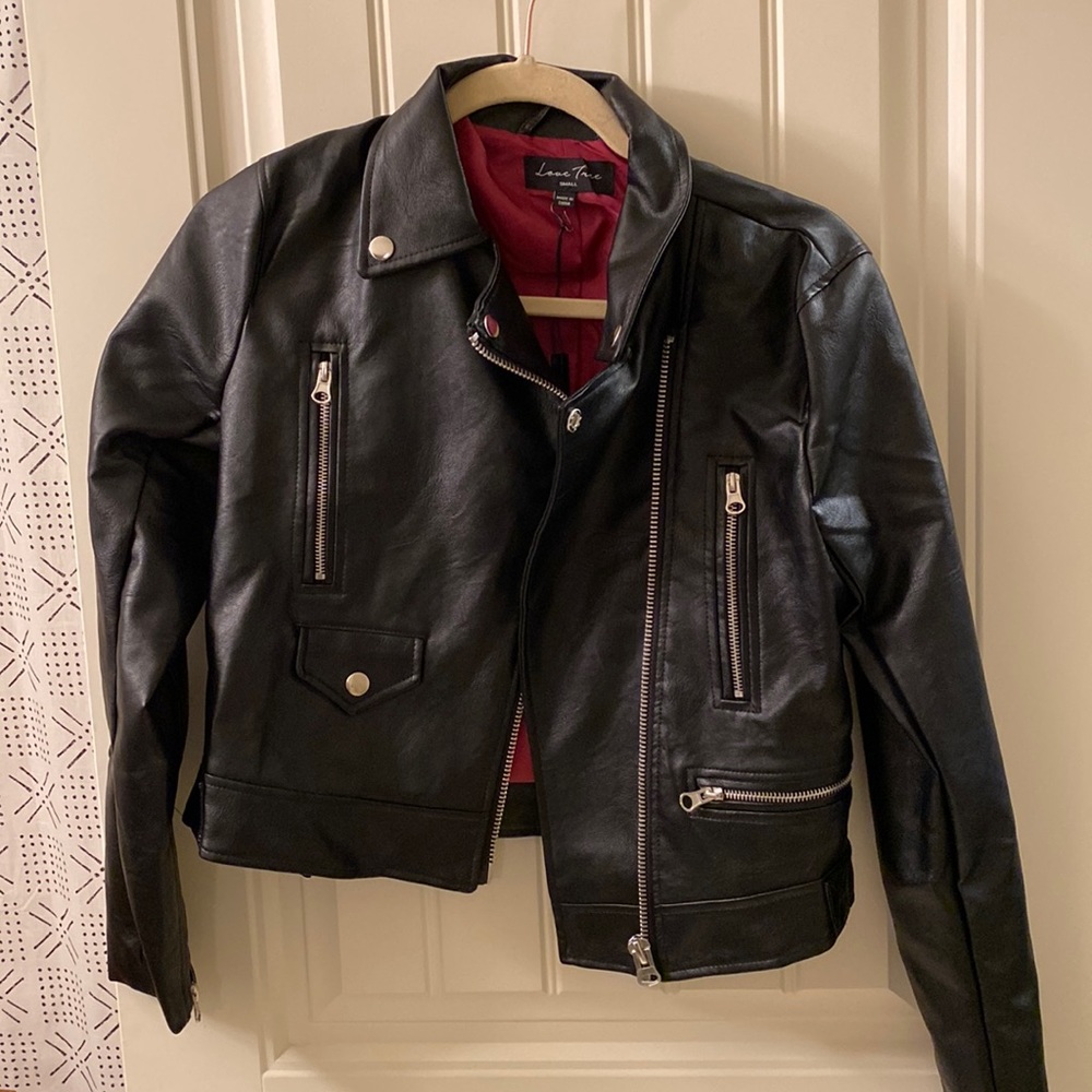 Love Tree Faux Leather Black Jacket. Size S.